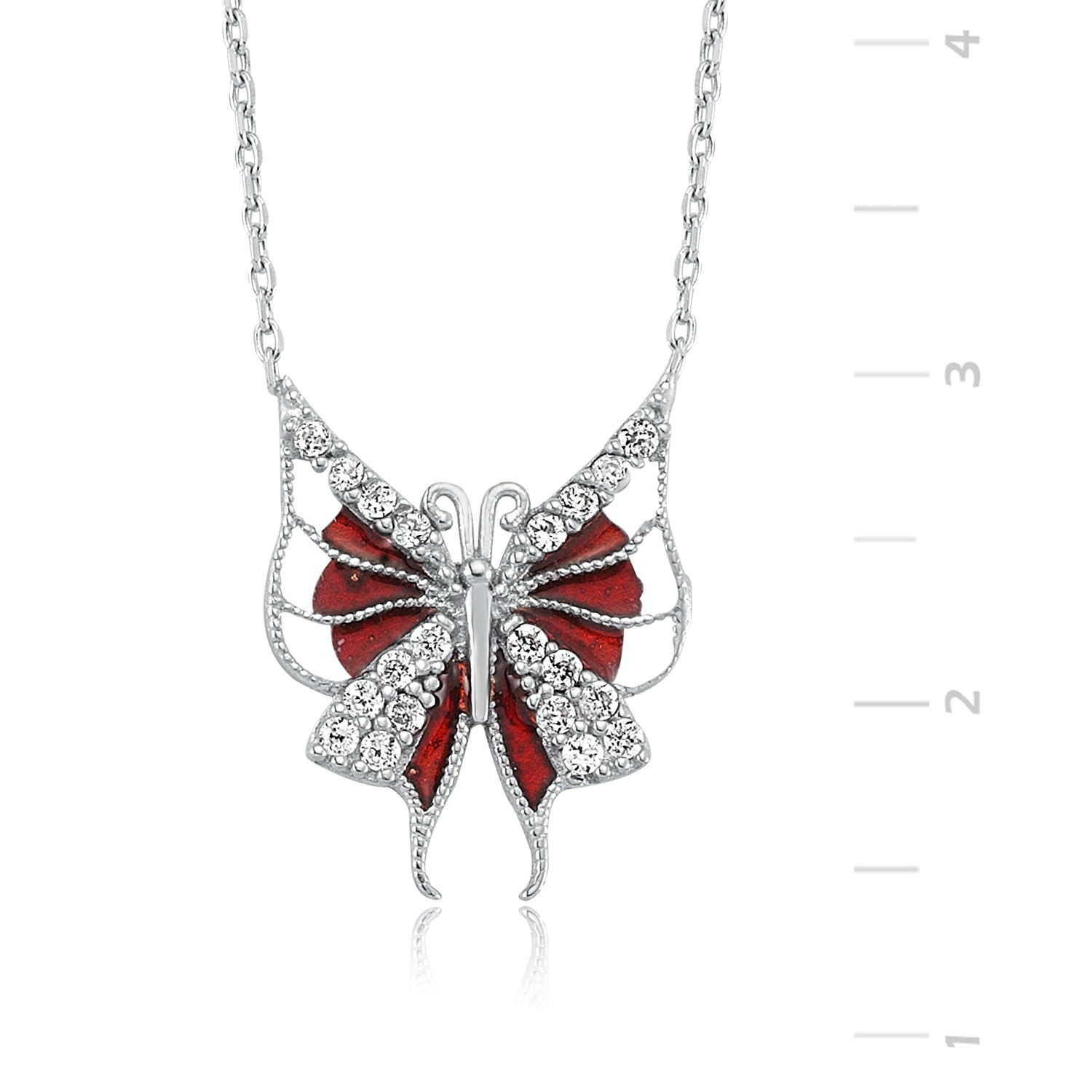 Zircon Silver Red Butterfly Necklace