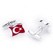 Kırmızı Mineli Türk Bayrağı Kol Düğmesi resim 1