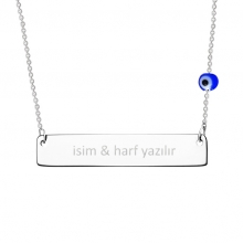 İsim Yazılır Gözlü Plaka Kolye Fotoğraf 2